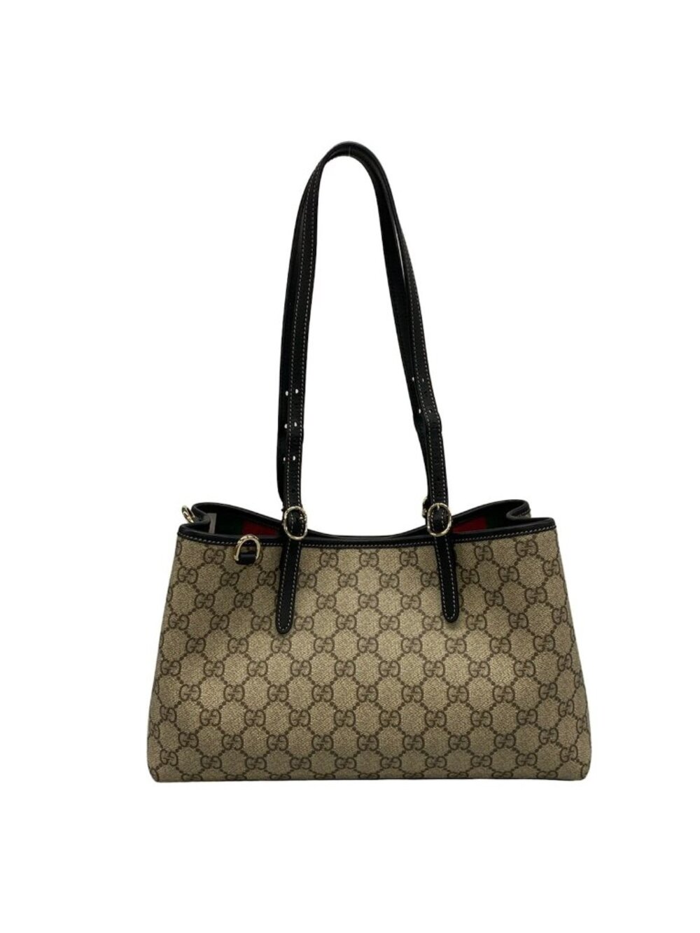 Gucci Tote GG Emblem Medium Beige Dark Brown Black Leather